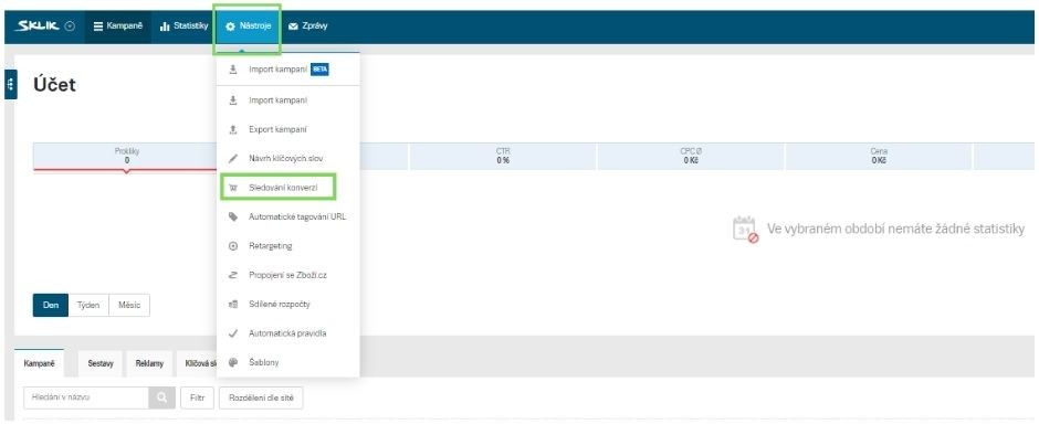 Nastavení konverzního kódu Sklik Nastavení konverzního kódu Sklik